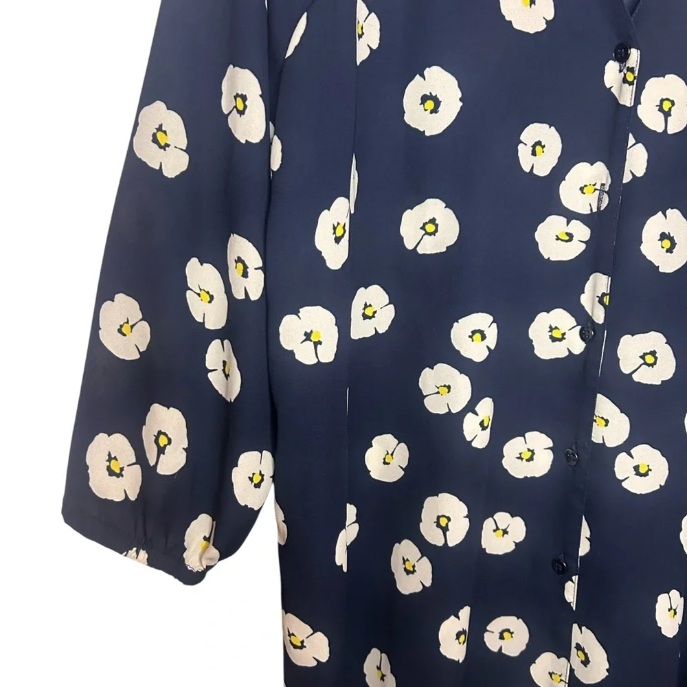 Cabi Navy Floral Blouse Small | 3/4 Sleeve Popover Top